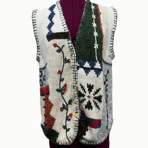 VTG Gladys Bagley Knit Button Sweater Vest Colorful Floral Geometric M
